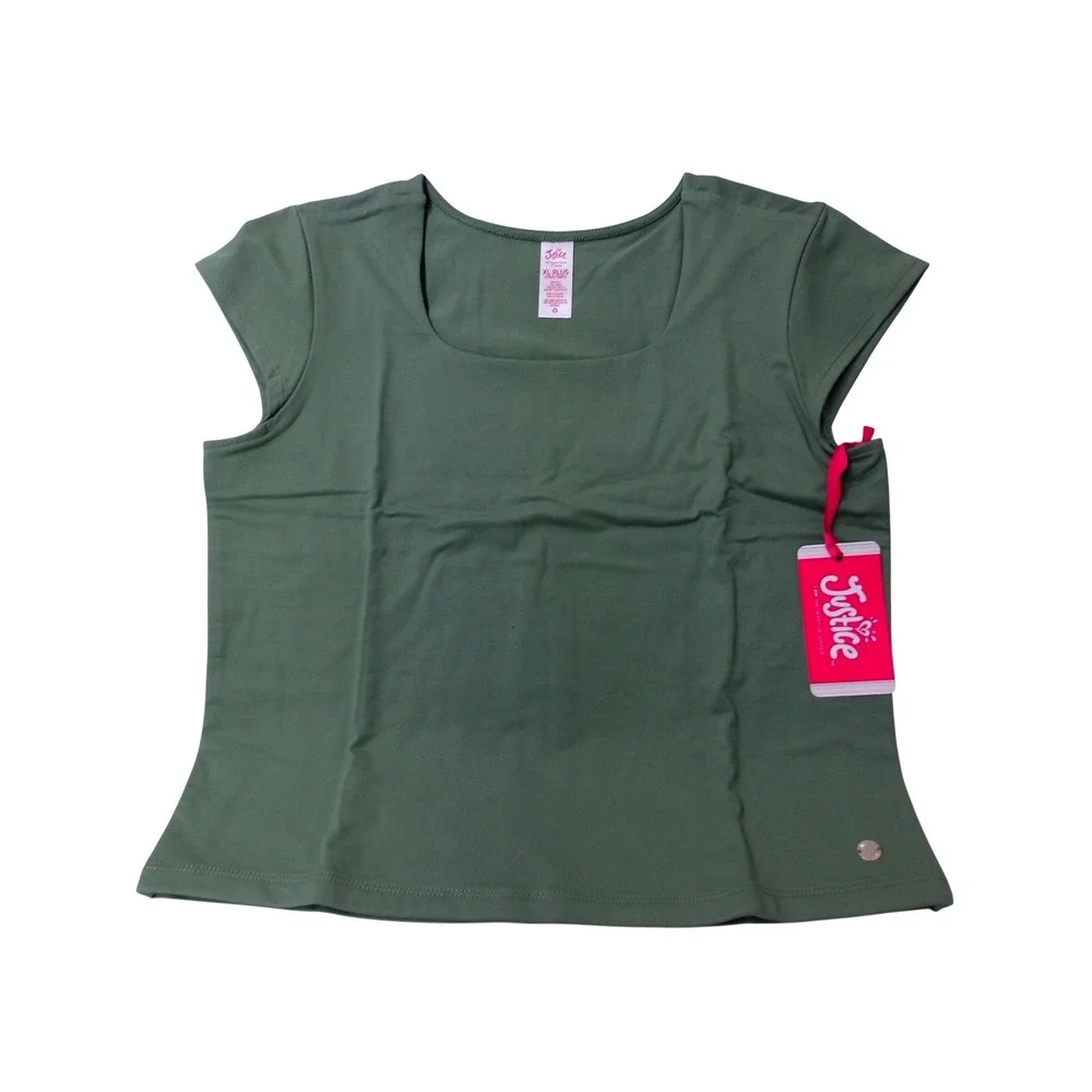 Justice Girls Green Square Neck Cap Sleeve T Shirt Top‎ NWT XL (16/18) #26100